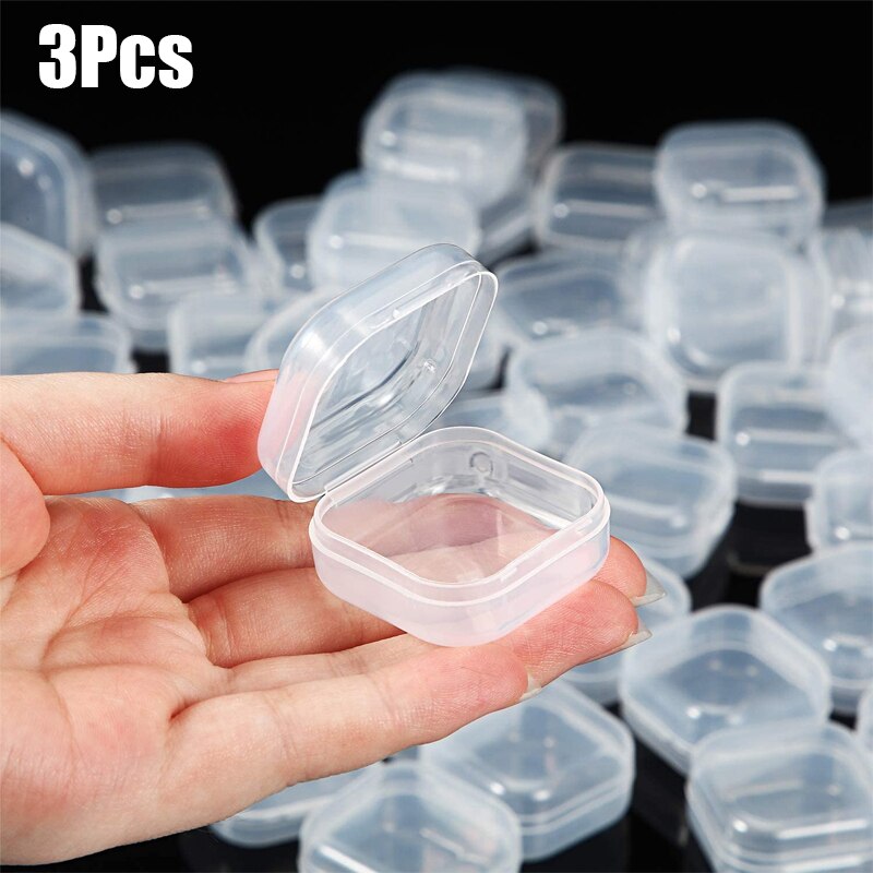 3-20Pcs Small Boxes Square Transparent Plastic Box Jewelry Storage Case Finishing Container Packaging Storage Box for Earrings: 3Pcs