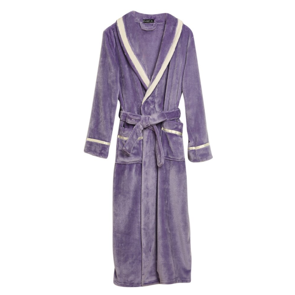 Winter Couples Pajamas Women's Winter Lengthened Bathrobe Splicing Home Clothes Long Sleeved Robe Coat Bath Robe: Purple / XL