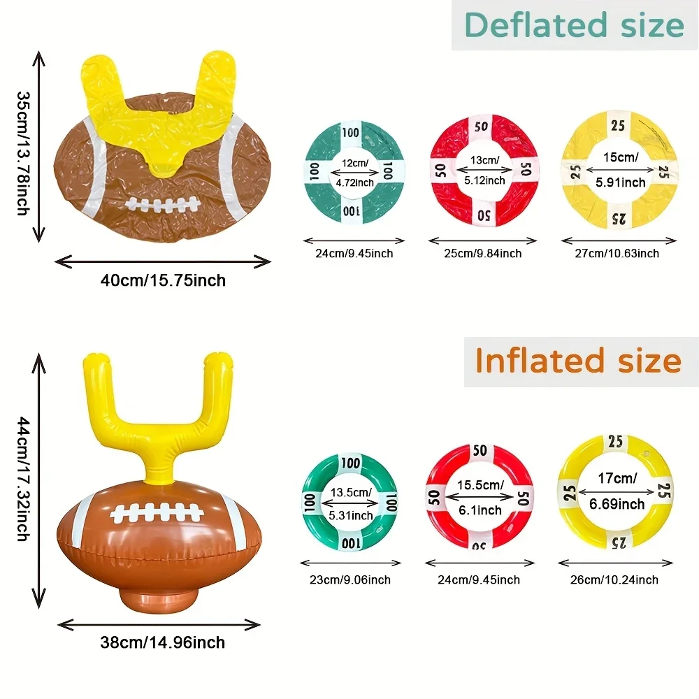 Inflatable Rugby Throw Ring Set, 1 Inflatable Rugby Ball Hat, 3 Inflatable Rings, Party Indoor Outdoor Activity Props, Best for