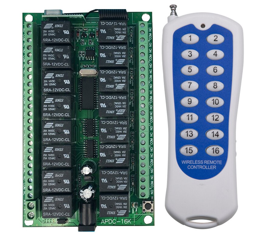 Dc 12v 24v 16 kanaler 16ch rf trådlös fjärrkontroll switch fjärrkontrollsystem mottagare sändare 16ch relä 315/433 mhz: Blå / 12v / 315 mhz
