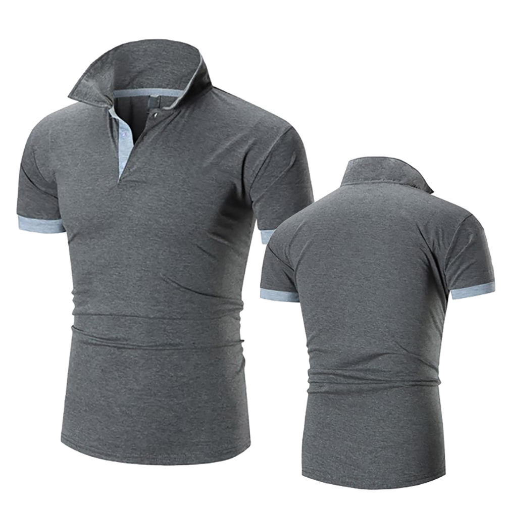 Novedad de verano, Polo de manga corta con cuello hueco para hombre, camiseta transpirable de de negocios, ropa de masculina: S / Gris oscuro