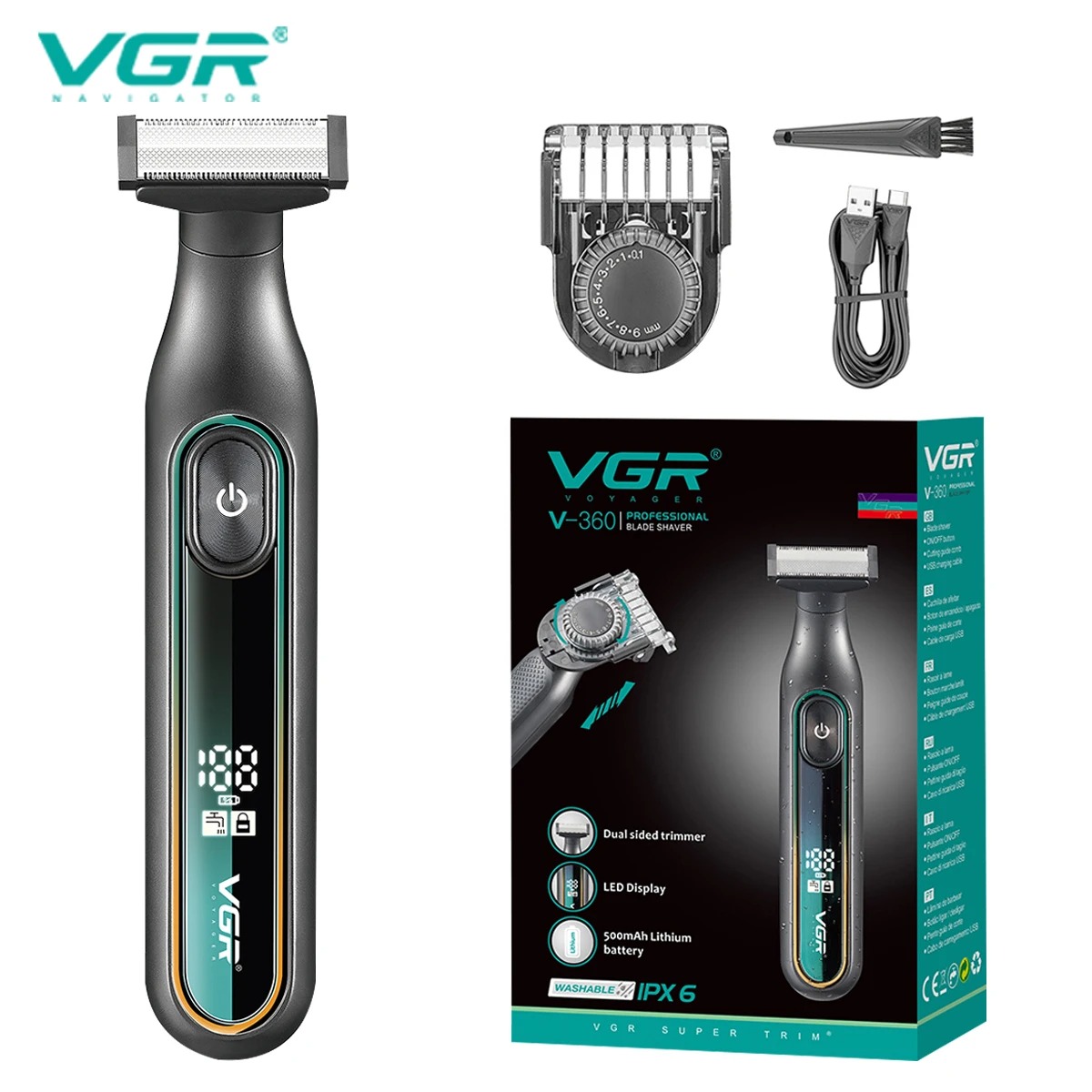 VGR Recortador de pelo Hogar resistente al agua maquina cortar Recargable cortadora de pelo para hombre Ajustable Recortador de pelo Lavable de cuerpo completo reciprocante Cortapelos para hombre V-360