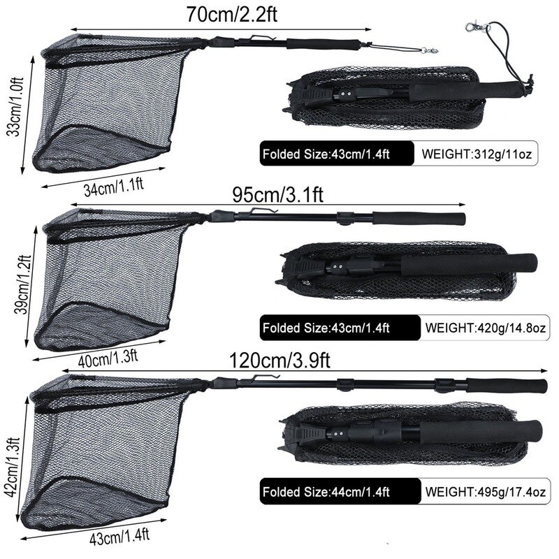 Sougayilang Fishing Net 70/95/120cm Retractable Aluminum Alloy Fishing Net Telescoping Foldable Landing Net for Fly Fishing
