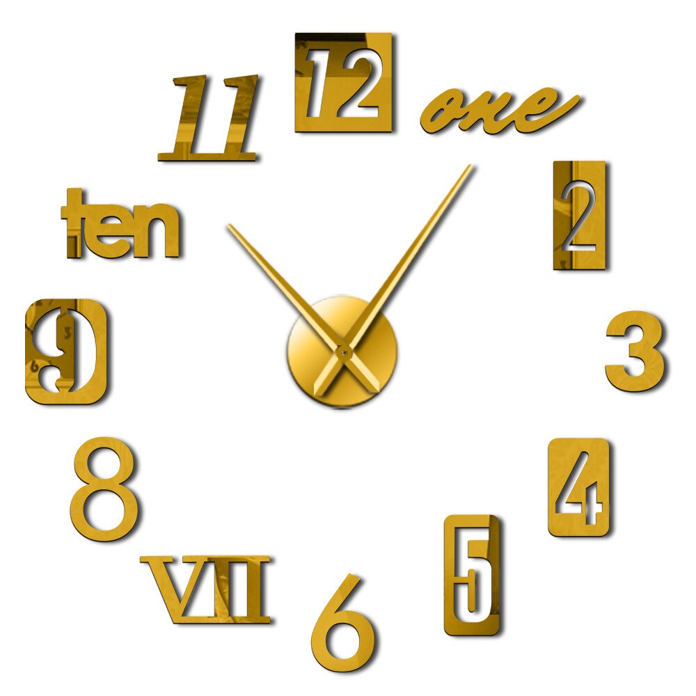 De pared grande reloj 3D DIY de aguja relojes espejo de acrílico relojes adhesivos sala de decoración del hogar, Europa horloge: C Gold / L 80-120cm (EVA)