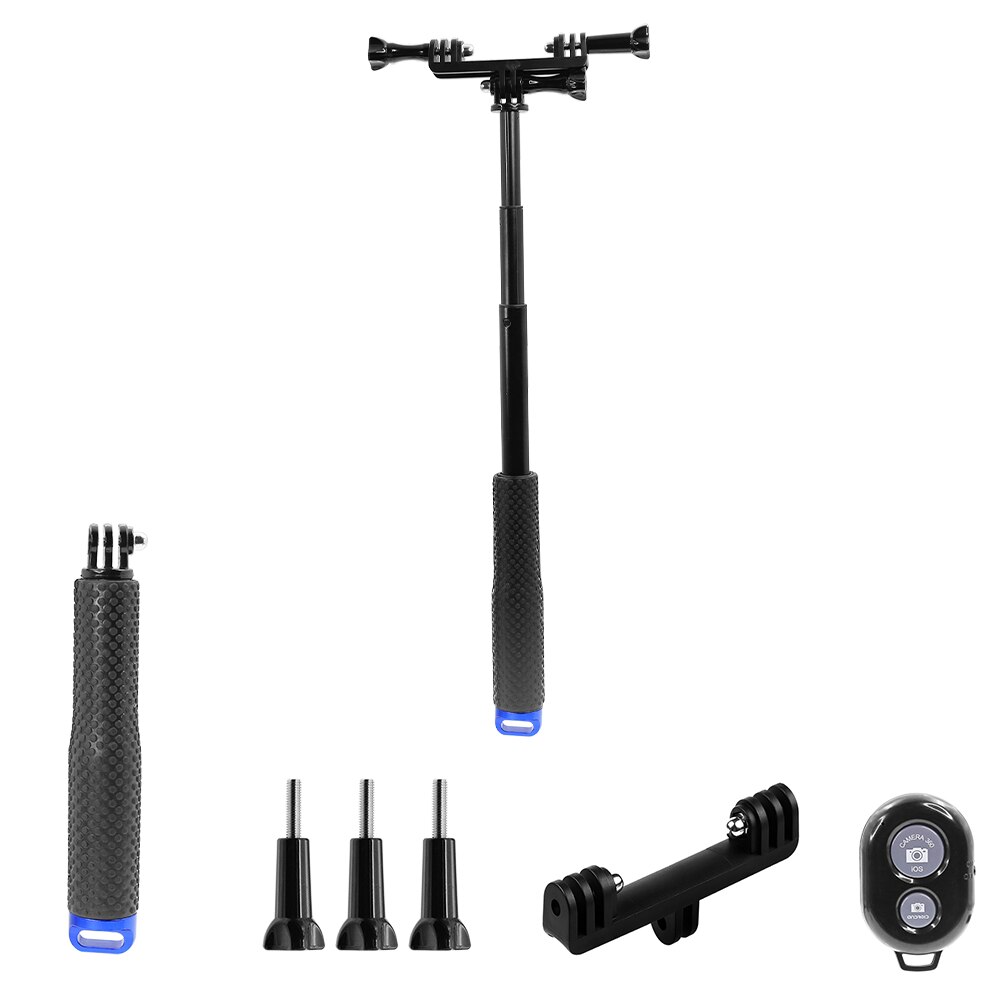 HONGDAK-Palo de Selfie de aleación de aluminio extensible, 48cm, para GoPro 10, 9, 8, 7, Insta360, SJCAM, buceo, monopié, teléfono móvil con Clip: Blue 3
