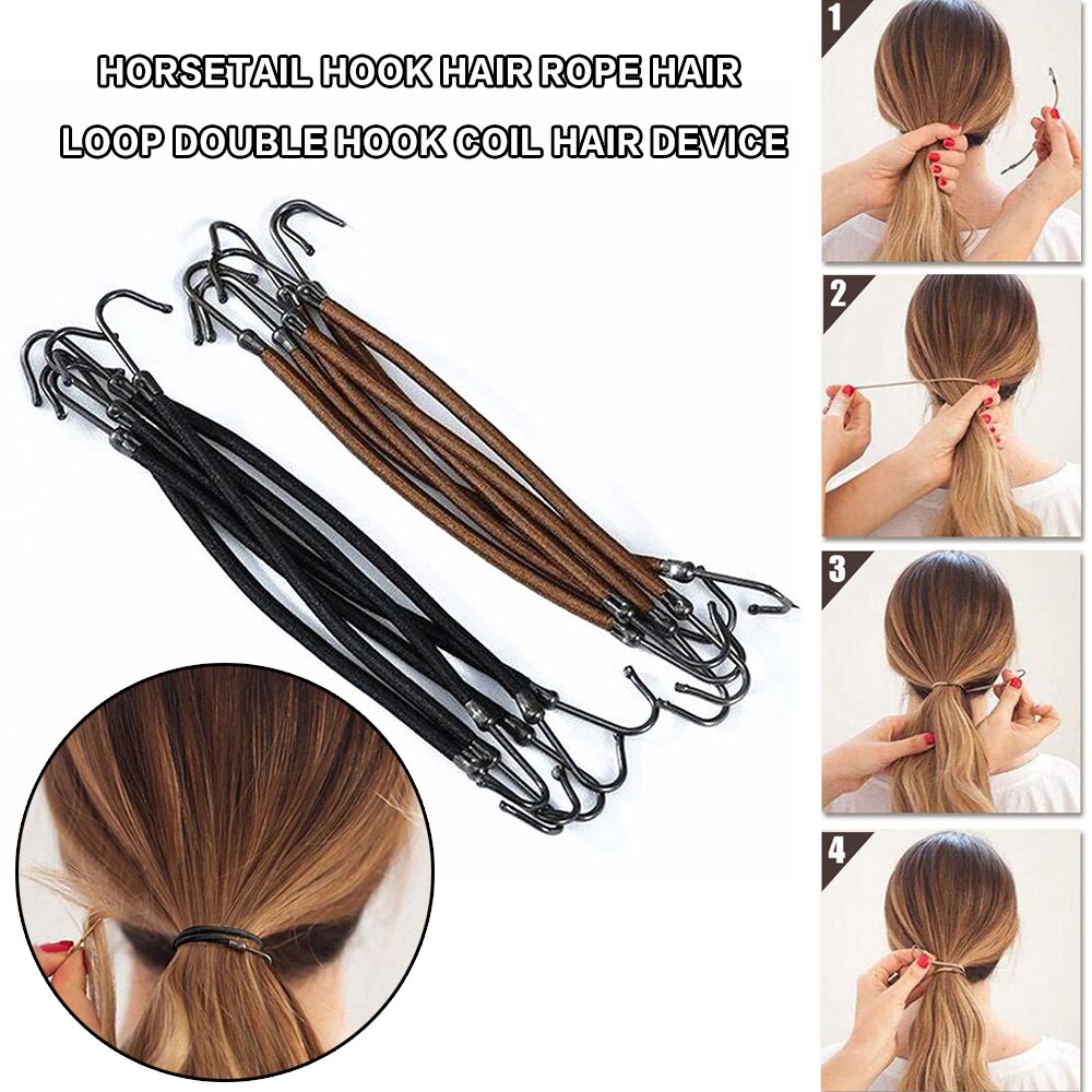 1Pc Elastiekjes Haken Hair Styling Paardenstaart Houder Polyester Bungee Band Pruik Spoel Haar Touw Dubbele Haak Metalen haar Haak