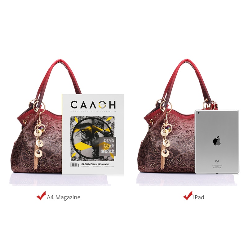 REALER Bolsos De Mujer ahuecados ombre estampado floral bolsos de hombro tipo bandolera bolsos de cuero de pu de las señoras bolso de mensajero de femenina