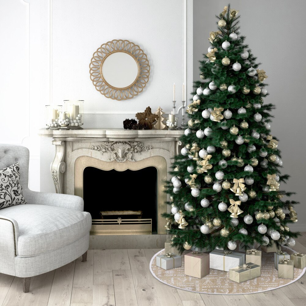 Kerstboomrok met letters, ronde vorm, kerstboomdecoratie, kerstboomschort voor kerstfeest en festival