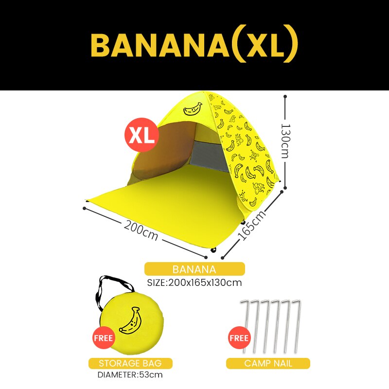 Tiendas de campaña para acampar en la playa, tiendas de campaña Aotomatic Pop Up plegable para niños, tiendas para acampar del sol para 1-2 personas: Banana-XL