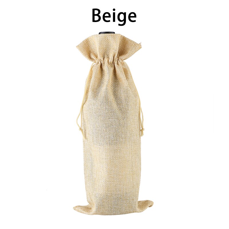 Rotwein Flasche Abdeckungen Verpackung Wein Taschen Champagner Beutel Sackleinen Verpackung Tasche Hochzeit Party Dekoration Wein Lagerung Tasche: Beige