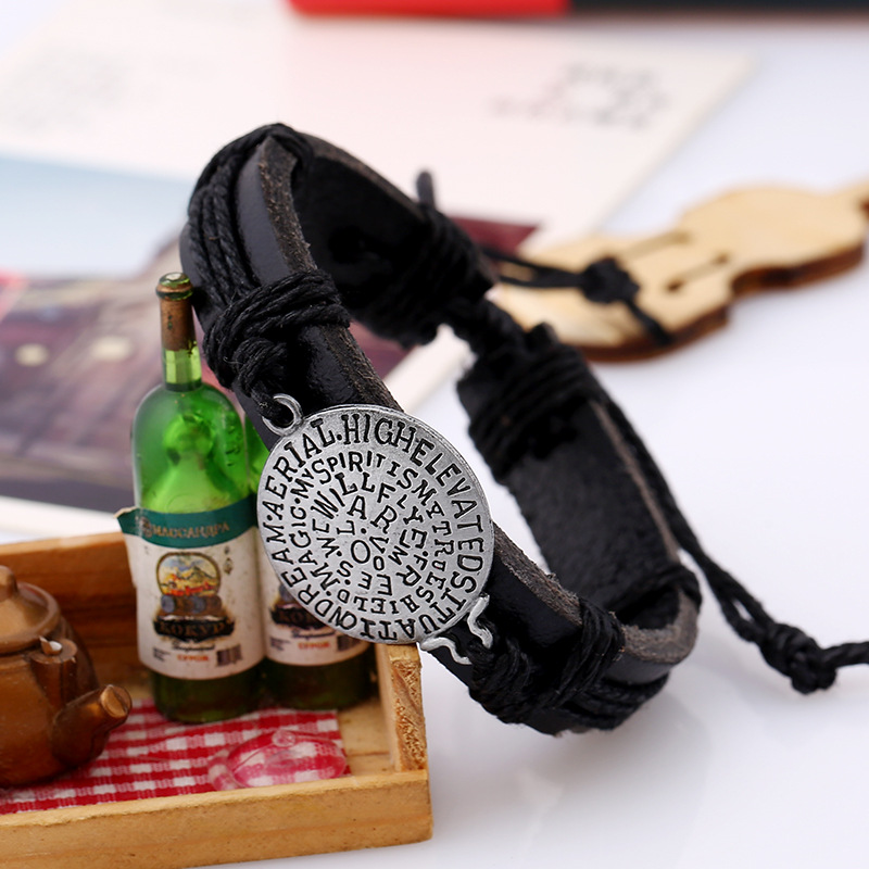 Zwarte Ronde Legering Retro Vintage Etnische Casual Handgemaakte Geweven Lederen Armbanden Mannen Vrouwen Sieraden Accessoires