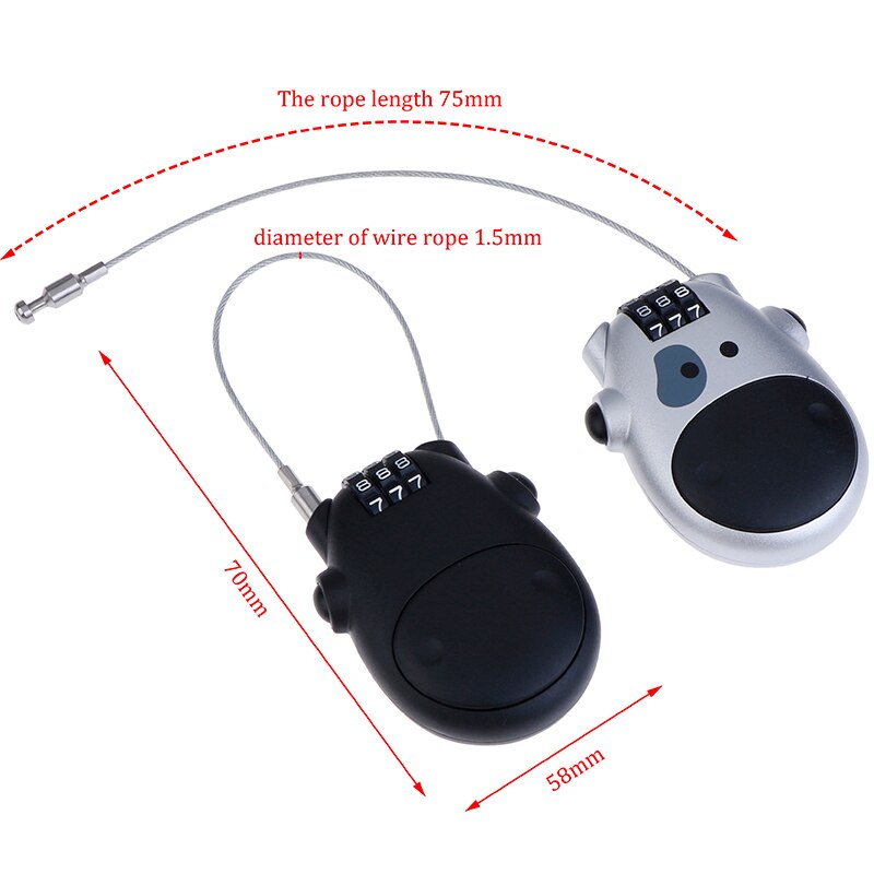 1Pc Cartoon Koe Wachtwoord Hangslot Bagage Metalen Slot Intrekbare Bike Motorhelm Lock Zwart Zilver