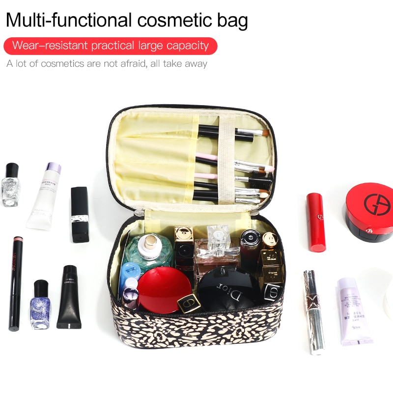 UOSC Waterproof Leopard Cosmetic Bag For Women Make Up Case Travel Clear Makeup Beauty Wash Organizer Bath Toiletry Storage Kit