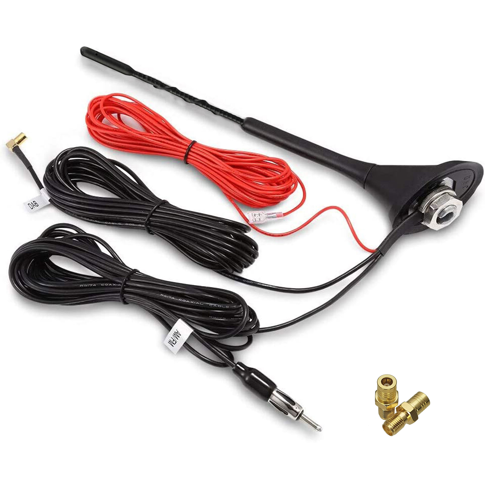 Aktiv dab/dab-antenne digitalradio fm/am stasjonsvogn takantenne med smb/sma-plugg din-adapter bilradio kjøretøysplitter