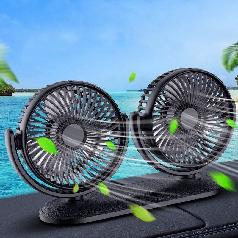 Ventilador portátil para coche de 12/24V, dispositivo de ventilación giratorio ajustable de 360 grados, refrigeración por aire, doble cabezal, silencioso, USB, de escritorio: Default Title