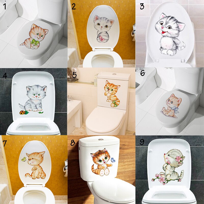 Vandtætte kat toilet klistermærker badeværelse toilet stue boligindretning sød kat mærkat plakat baggrund wallstickers kunst overføringsbilleder