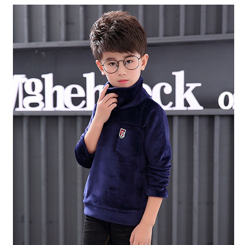 Plus velours enfants t-shirt haut-col hauts pour enfants hiver garçons sweats à manches longues garçons t-shirts adolescent bas