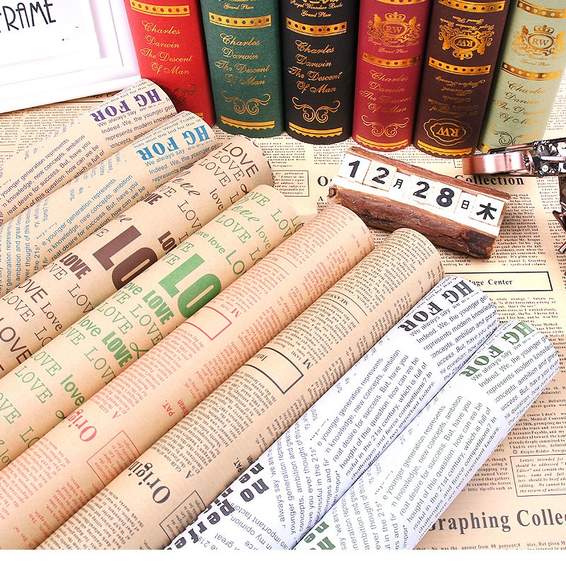 5 Teile/satz 50*70cm Vintage Kraft Verpackung Papier Bouquet Verpackung Englisch Zeitung Blume Verpackung Papier DIY Material