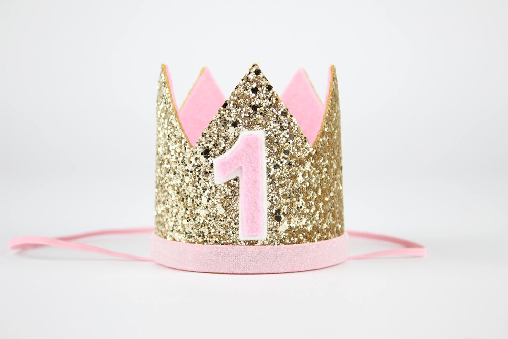 Første bursdagskrone glitter bursdag krone jenter første bursdagsfest krone ett år gammel prinsesse krone gull baby rosa: En