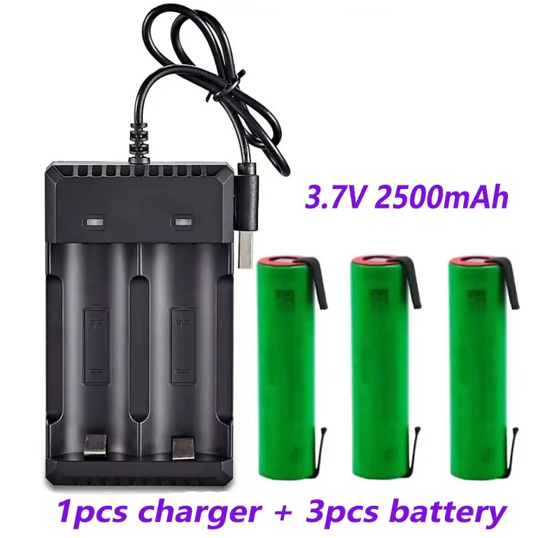 100% original 18650 Rechargable Battery 18650 3.7 V Battery for LED Lantern torch+USB Charger: Light Grey