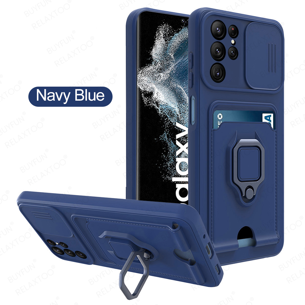 Tpu Beschermhoes Voor Samsung Galaxy S22Ultra S22Plus S22 Ultra Plus Bescherming Shell Card Ring Magnetische Back Cover Protector: Navy blue / S22 Ultra
