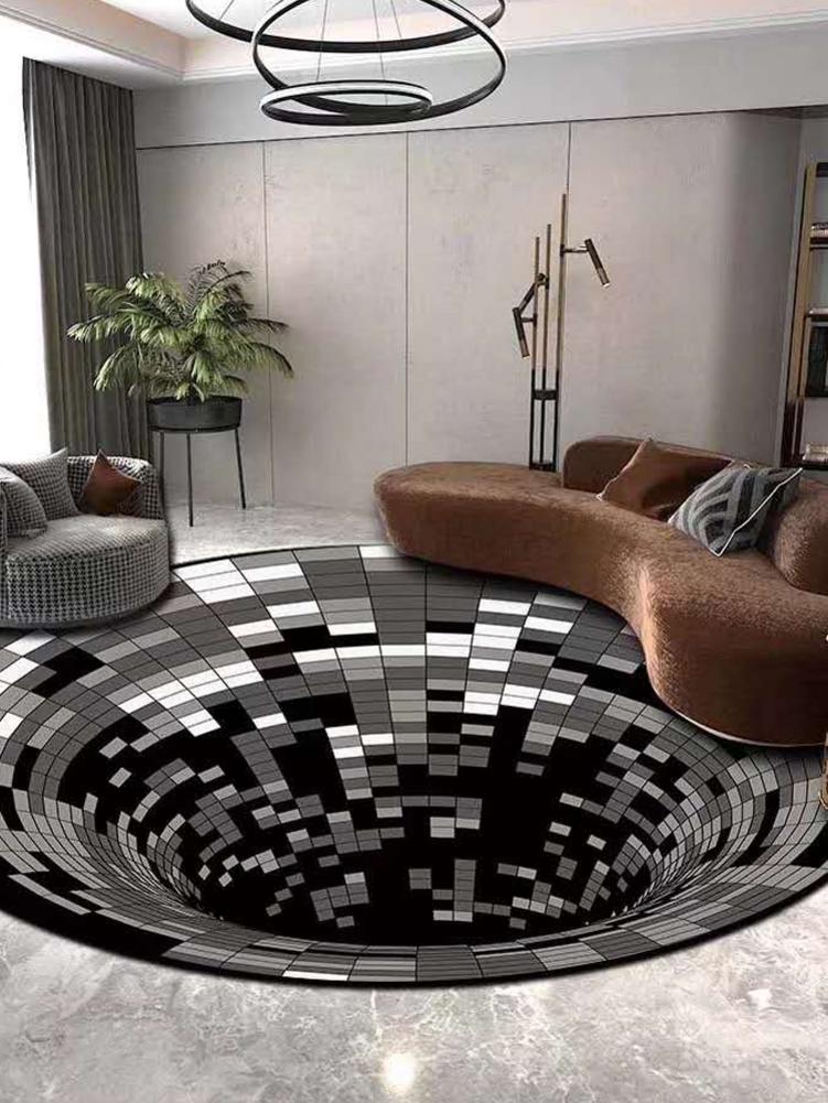 3d Illusion Tapijt Zwart Print Witte Spiraal Tapijt Woonkamer Decoratie Thee Tafel Drie-Dimensionale Sofa Illusion Tapijt