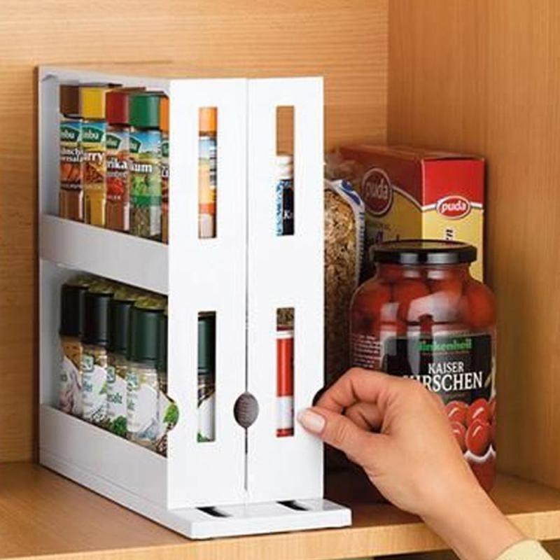 Multifunction Storage Rack Adjustable Spice Organizer Rack Shelf Home Rotating Spice Rack Cupboard Organizer Kitchen Accessories