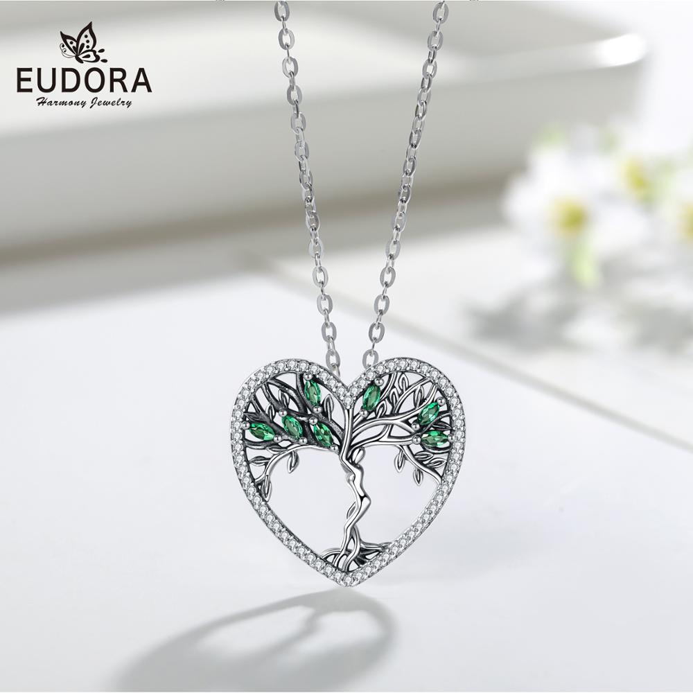 Eudora 925 prata esterlina árvore da vida pingente claro verde cz colares independente liberdade deusa colar feminino jóias d497