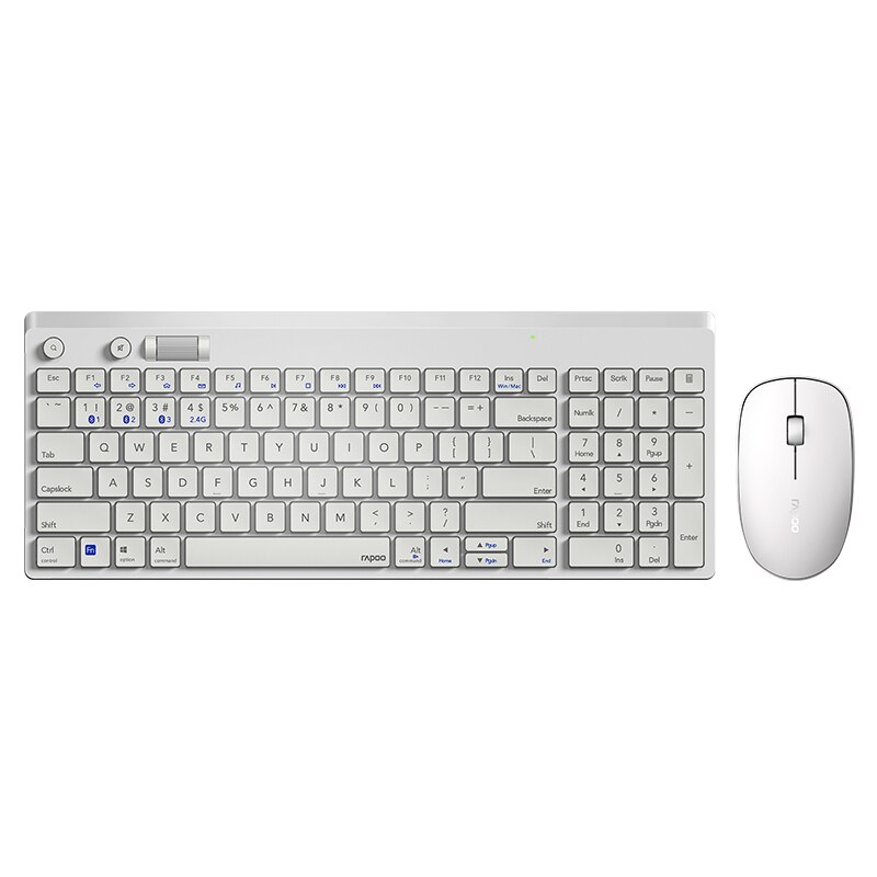 Rapoo 8050GT Multi-mode Silent Wireless Keyboard Mouse Combo Bluetooth 3.0/4.0/2.4G receiver switch between 3 Devices Connection: White