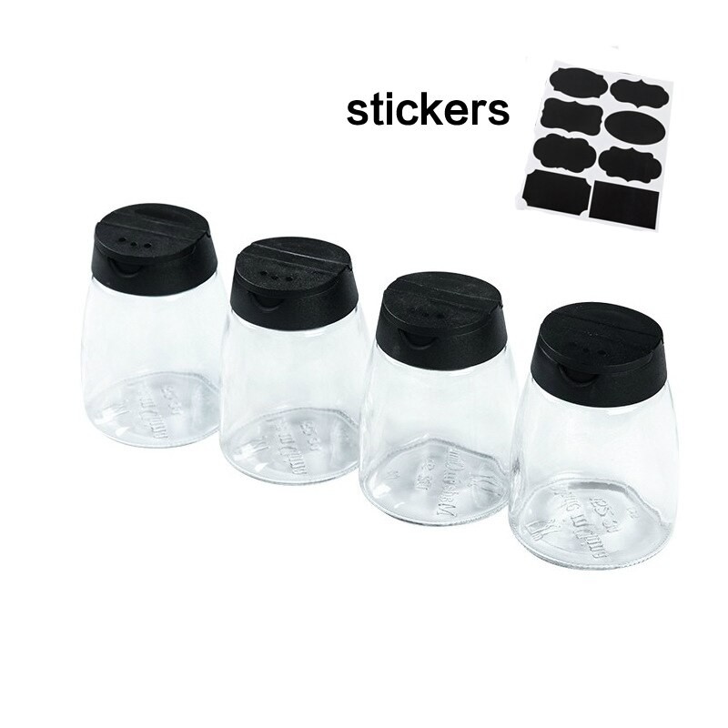 4 Pcs Glas Kruiden Fles Met Deksel, Dubbele Opening Kruiden Jar, vier-Pack Keuken Peper En Zout Shaker, Met Stickers