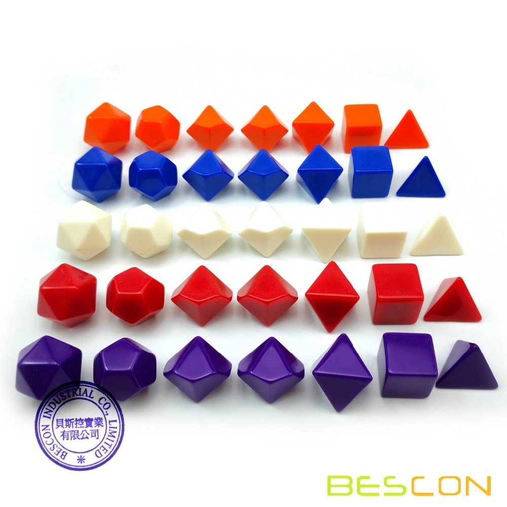 Bescon Blank Polyhedral Rpg Dobbelstenen 35 Pcs Diverse Kleuren Set, Effen Kleuren In Complete Set Van 7, een Set Voor Elke Kleur, Diy Dobbelstenen