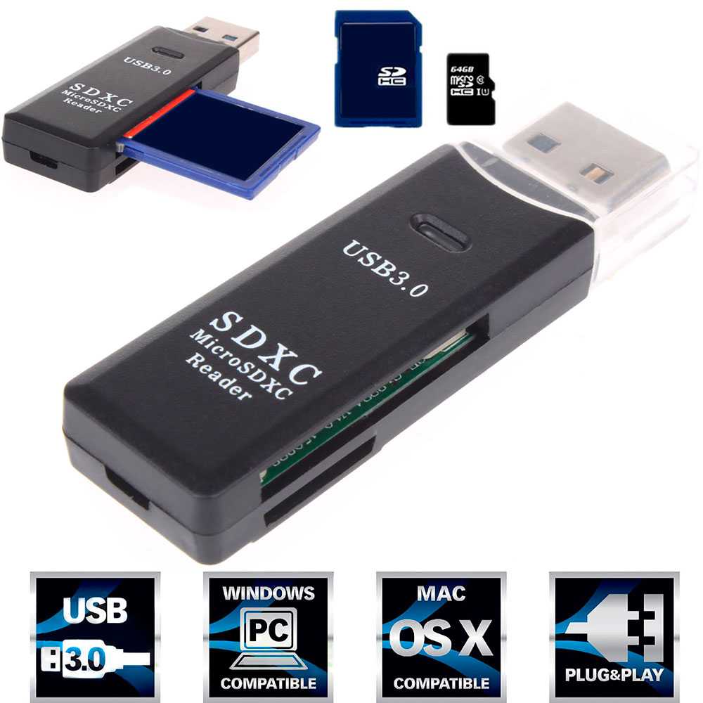 Usb 3.0 Memory Card Reader High Speed Adapter Ondersteunt Tf/Sd/Sdhc/Sdxc/Micro Sd Zwart compatibel Met Windows Os