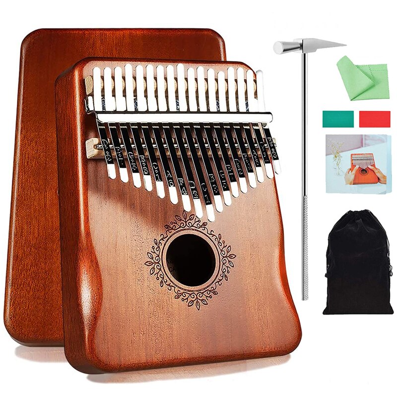 Guanteletes perfectos de 17 teclas, Piano de caoba, kalimba, instrumento Musical para principiantes, Piano de pulgar con accesorio, musical acústico de madera i
