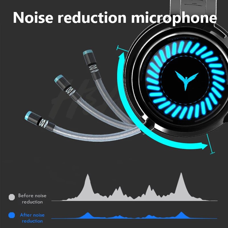 Gaming Headsets Gamer Headphones Surround Sound Stereo Wired Earphones USB Microphone Colourful Light PC Laptop Game Headset