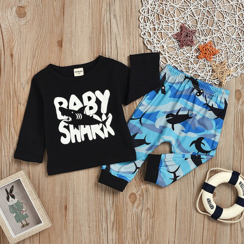 Baby drengetøj drenge efterår efterår outfits sæt tegneserie langærmede t-shirt toppe + bukser 0-3y