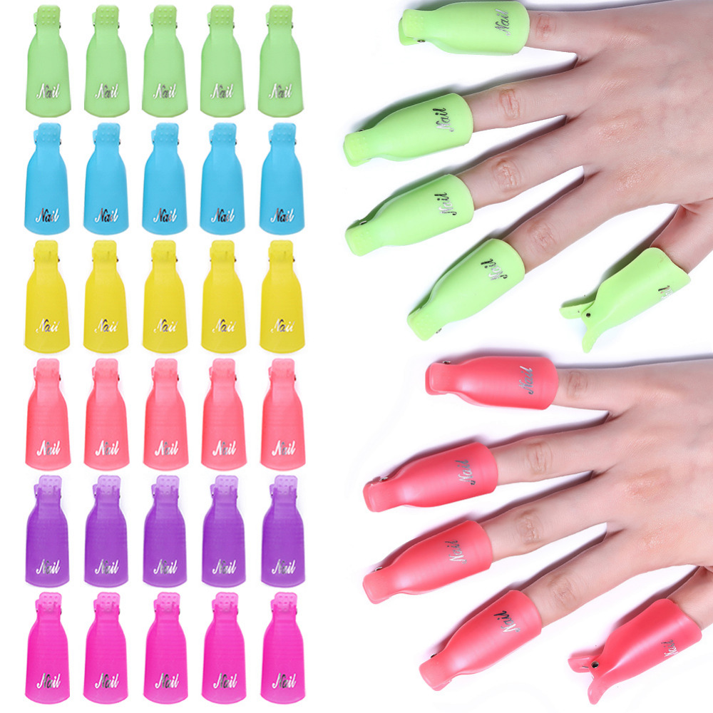 5Pcs/set Nail Polish Remover Wraps Plastic Soak Off Cap Purple Clip Nail Foot Toe UV Gel Polish Remover Nail Art Tools