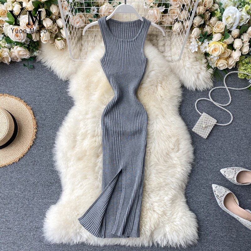 YuooMuoo Sexy Front Split Bodycon Dress Korean Sty... – Grandado