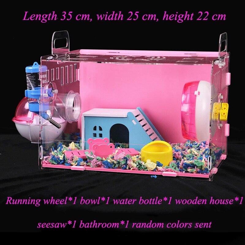 Large Size Hamster House Acrylic Small Pet Cage Transparent Oversized Villa Guinea Pig Basic Cage Toy Supplies Package Nest: Set meal-05