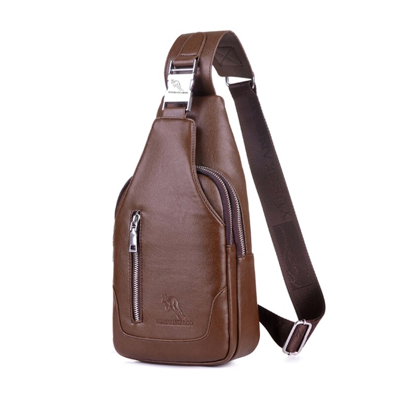 Yues kenguru kjent merkevare menn brystveske lær enkel skulderveske svart menn reiser crossbody vintage ryggsekk messenger bag: Brun