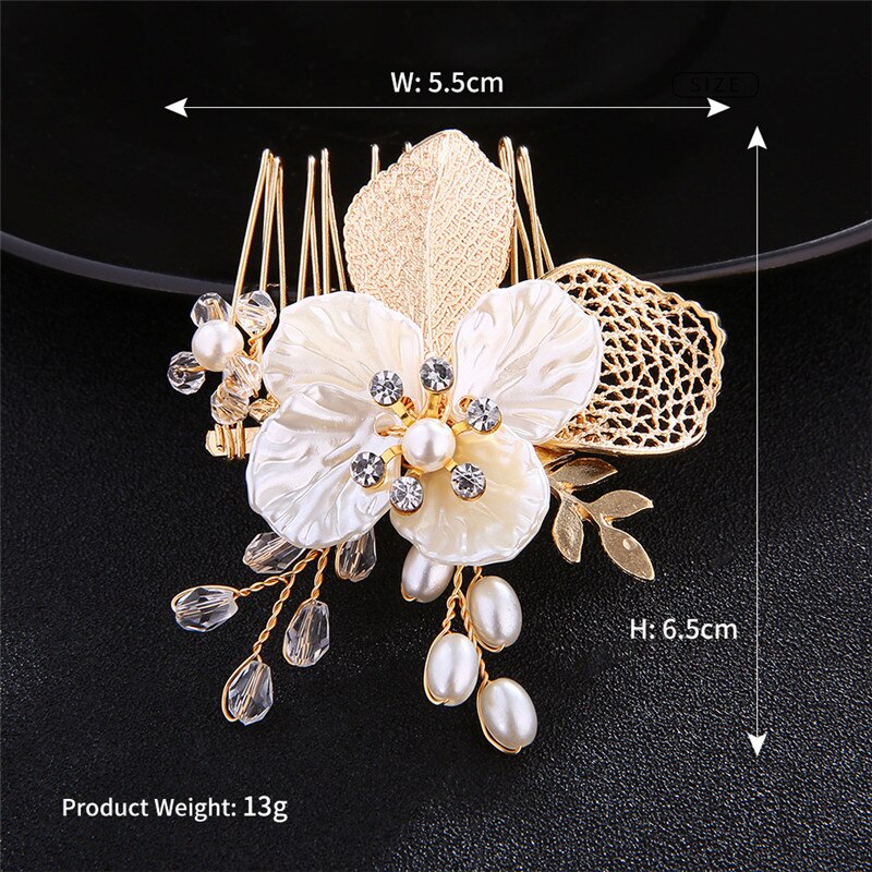 Okily Trendy Handgemaakte Goud Kleur Hollow Out Leaf Parel Haar Kammen Voor Vrouwen Shell Bloem Bruidsmeisje Hoofd Accessoires: Default Title