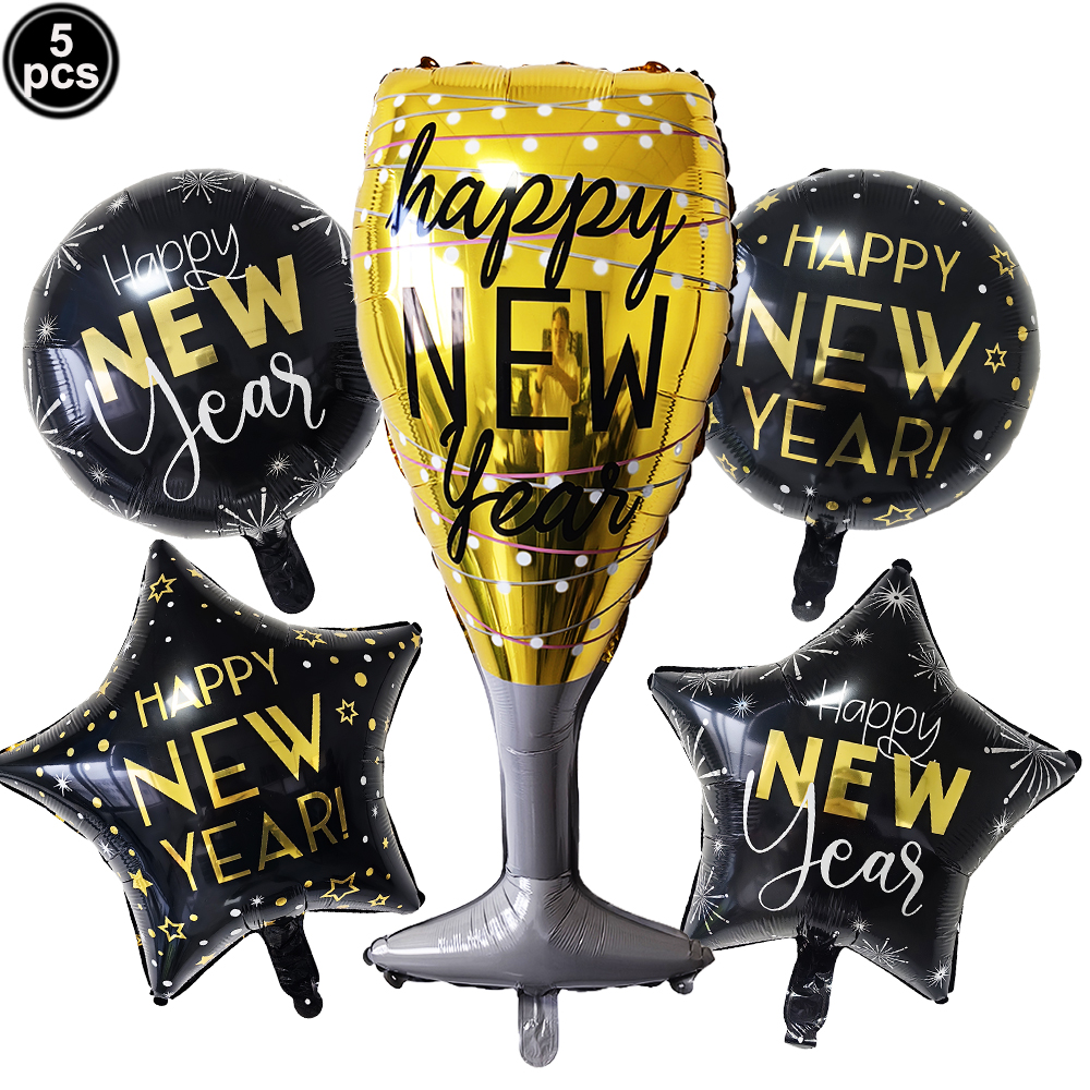 glücklich Jahr Vorabend Partyzubehör Einweg-Erzähler aus Schwarzgold für Neujahr, Servietten, Tischdecke, Neujahrsbanner, Folienballon-Dekorationen: Kaffee