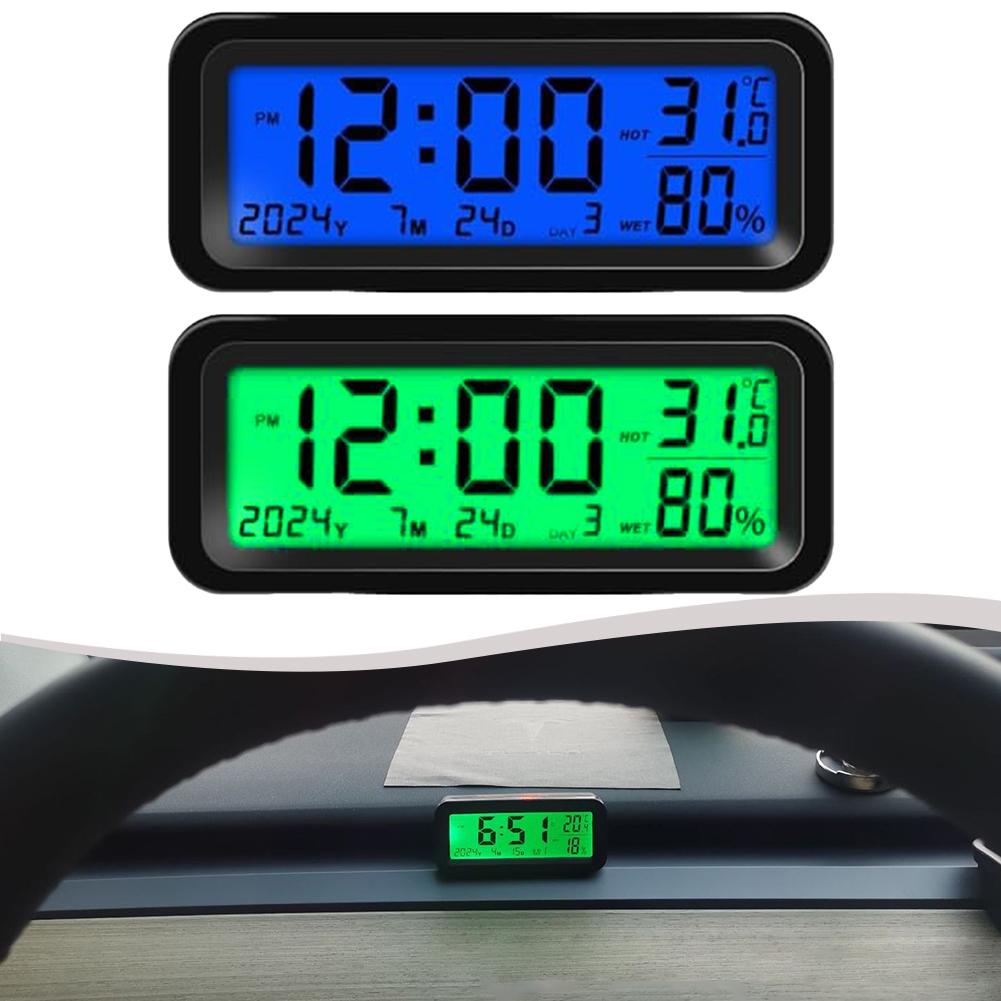 Relojes de energía Solar para coche, termómetro con fecha y semana, pantalla luminosa de humedad, reloj Digital automotriz para pantalla de salpicadero de coche, 1 Uds.