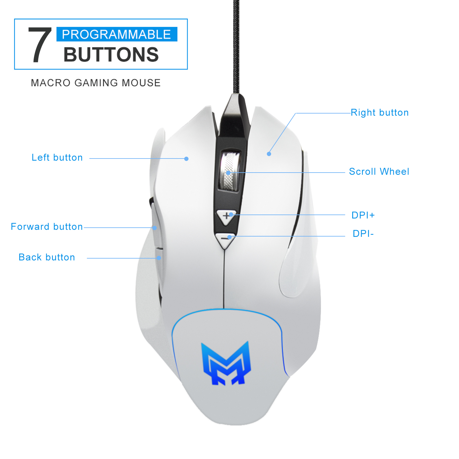 Anmck Wired Gaming Mouse Optical 7 Buttons 1600/2400DPI LED USB Mice For Business Home Office Laptops PC Computer Gamer