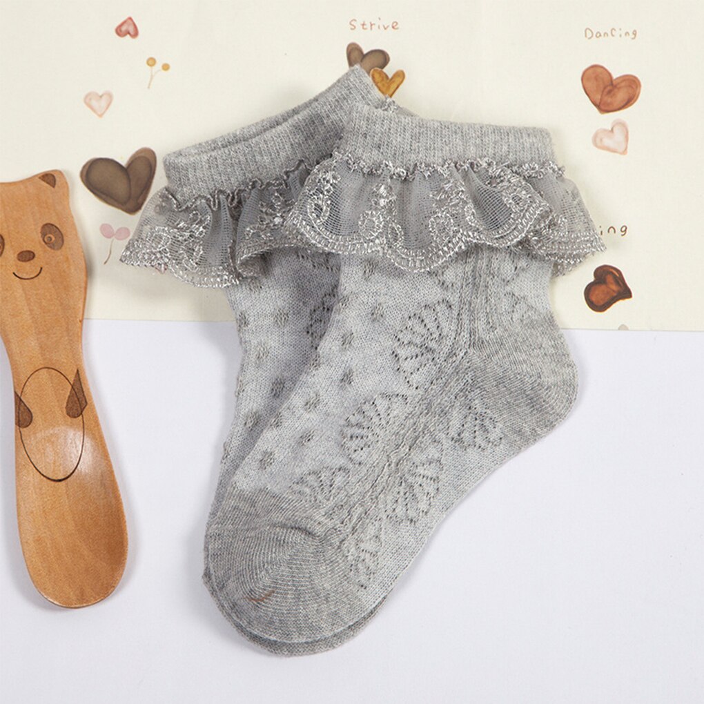 Schattige prinsessen babymeisjessokken katoenen ruches enkelhoge baby calcetines roze/wit voor 0-2 jaar 1 paar babysokken meisjes: Grijs / 12m