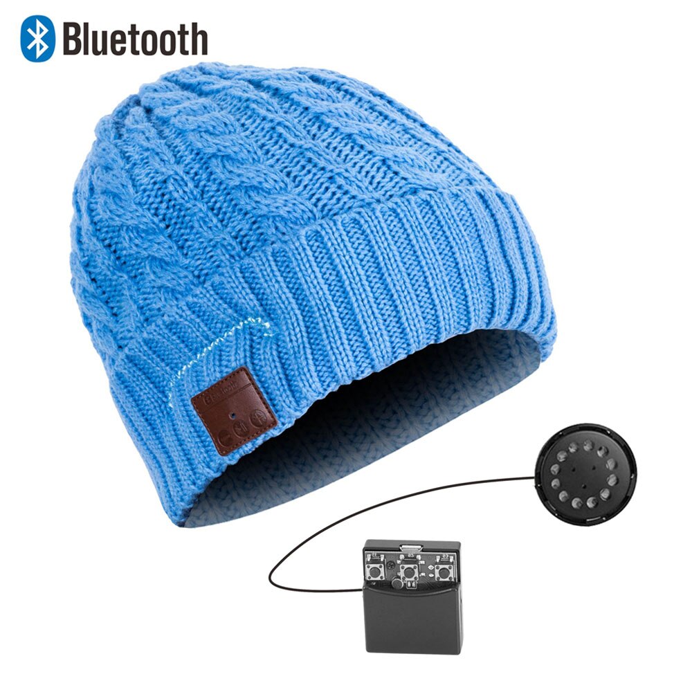 Bonnet Bluetooth stéréo sans fil mains libres | Bonnet tricoté, chapeau d'hiver, chapeau de sport, capuchon lavable, écouteurs musique Audio: 032B-blue