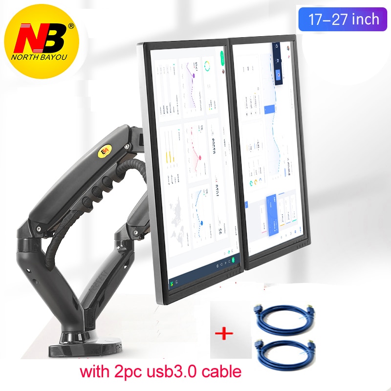 F160 gas spring 10"-27" Dual Monitor Holder Arm desktop 360 rotate computer holder 2-9KG Monitor bracket with 2 USB3.0