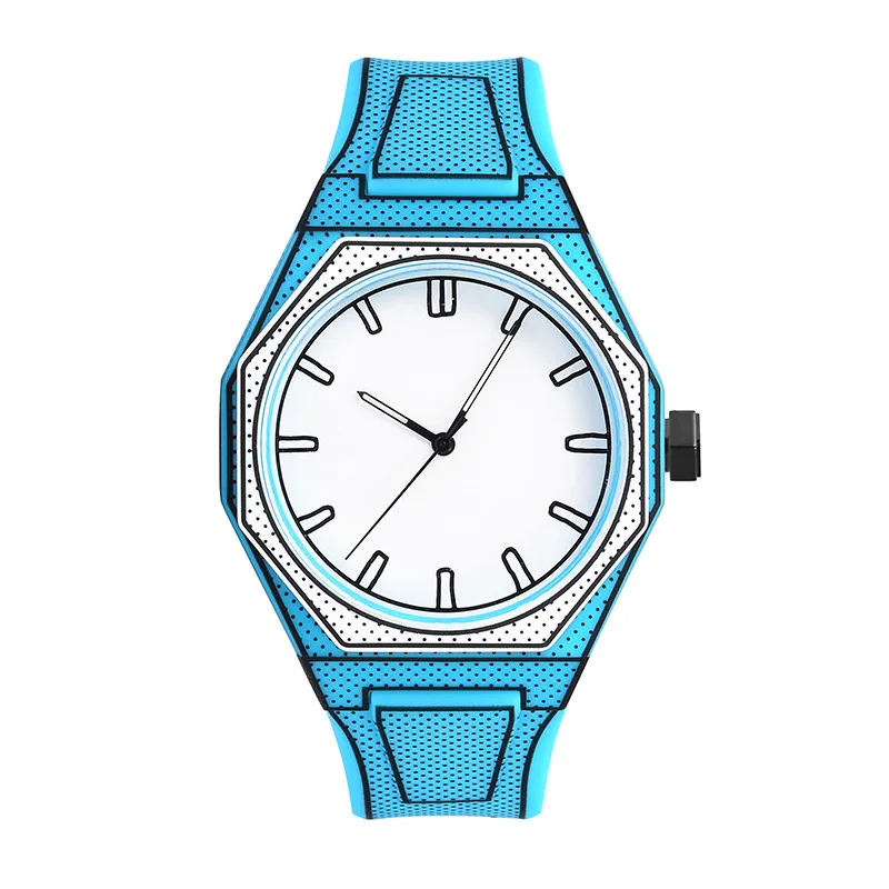 Comic Style Watches Dial Numberless Men’s Quartz Watch Male Watches for Man Wristwatch Strap Clock: Blue
