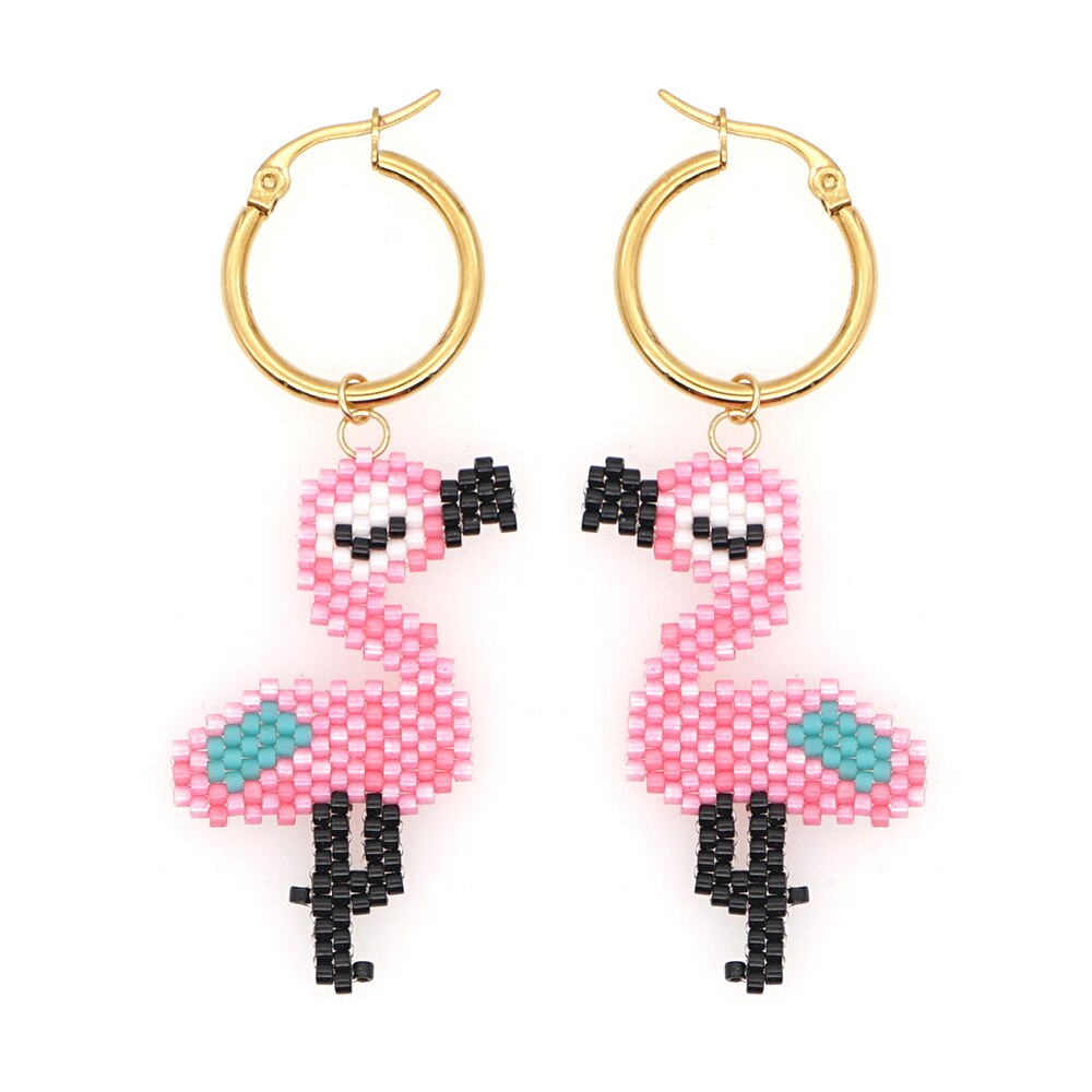 Go2boho Miyuki Beaded Earrings Pink Flamingo Hanging Earrings for Women Jewelry Femme Eardrop Accessorie Pendientes