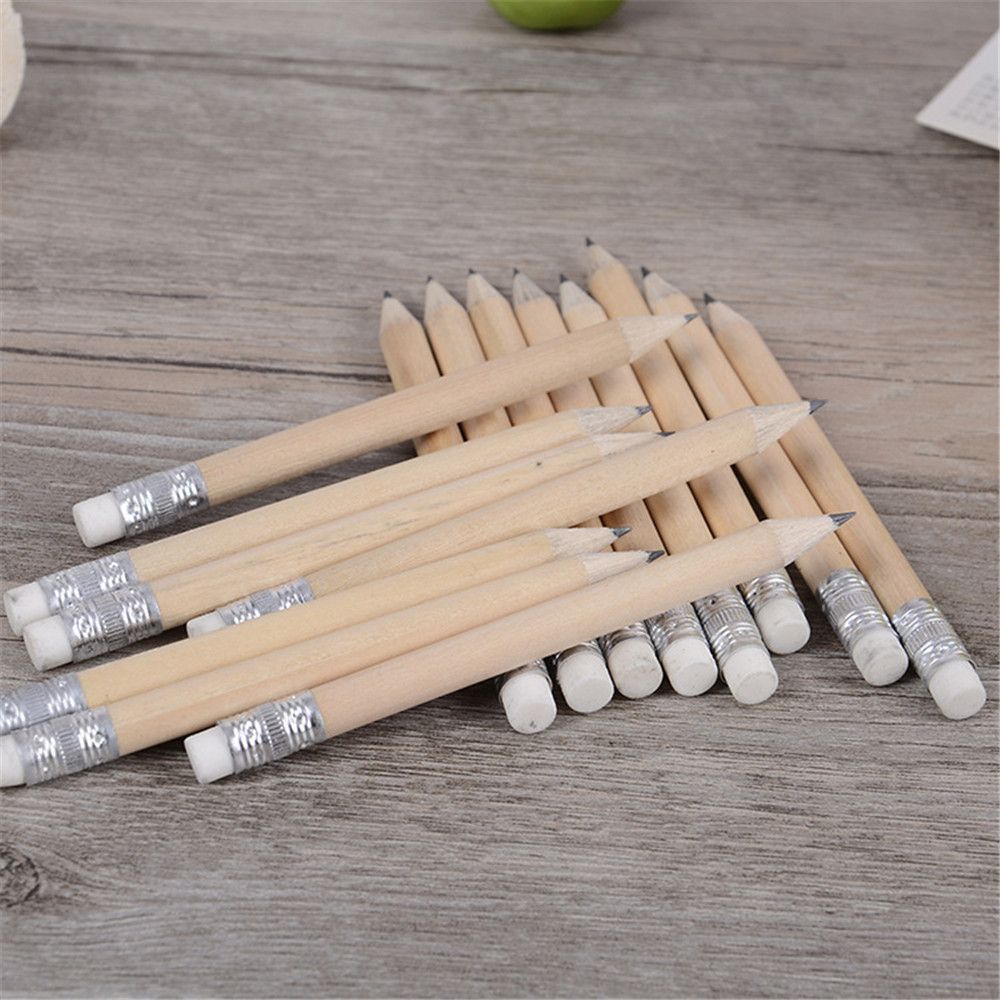 10PCS Mini Size Simple Wooden Pencil with Eraser Log Pencil Short Pencils for Kids Students Stationery Painting Drawing Supplies