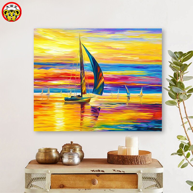 painting by numbers art paint by number Diy European sunset sailing landscape painting background wall hand-painted filling de
